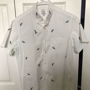 J Crew White Oxford Parrot Design Size Small